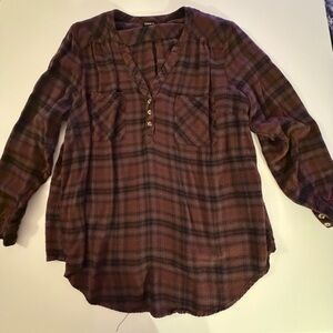 Torrid Harper Burgundy and Black Plaid Blouse